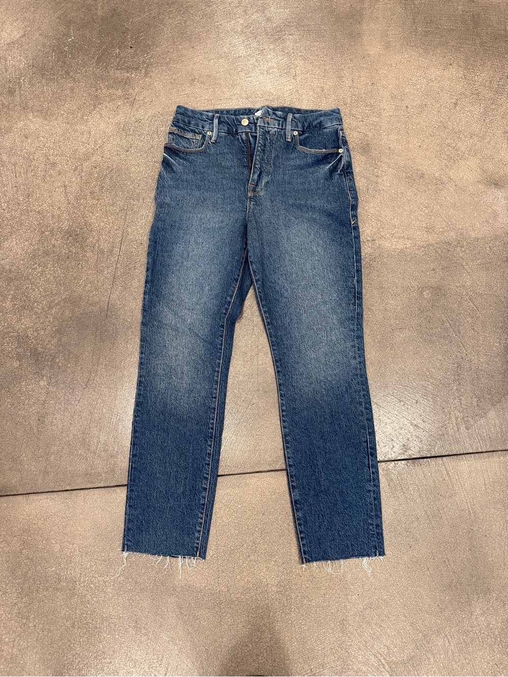 Good American Good Classic High Rise Raw Hem Jeans
